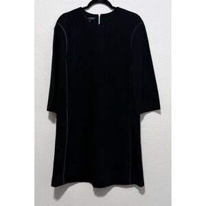 Lafayette 148 NY Sheath Dress faux Leather Trim piping Black Small Accent Zipper